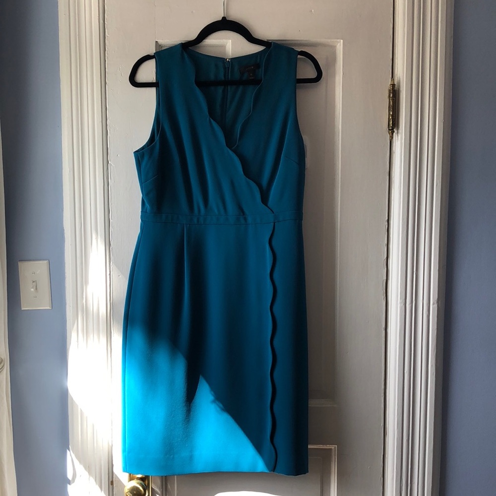 J. Crew Teal Scalloped Sheath Dress